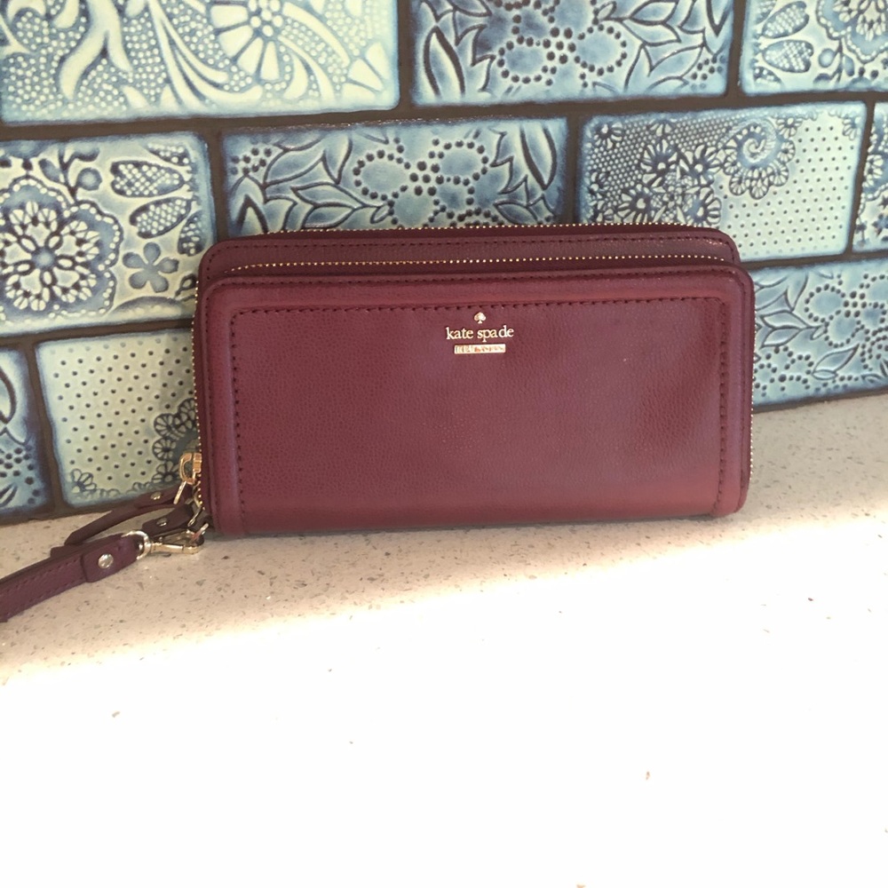 Burgundy Kate Spade wristlet